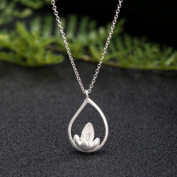 Colgante de collar con iluminación floral de flor de loto de plata de ley 925 con Buddha Stones - LOTO (Iluminación♥Nuevo comienzo) - image 1