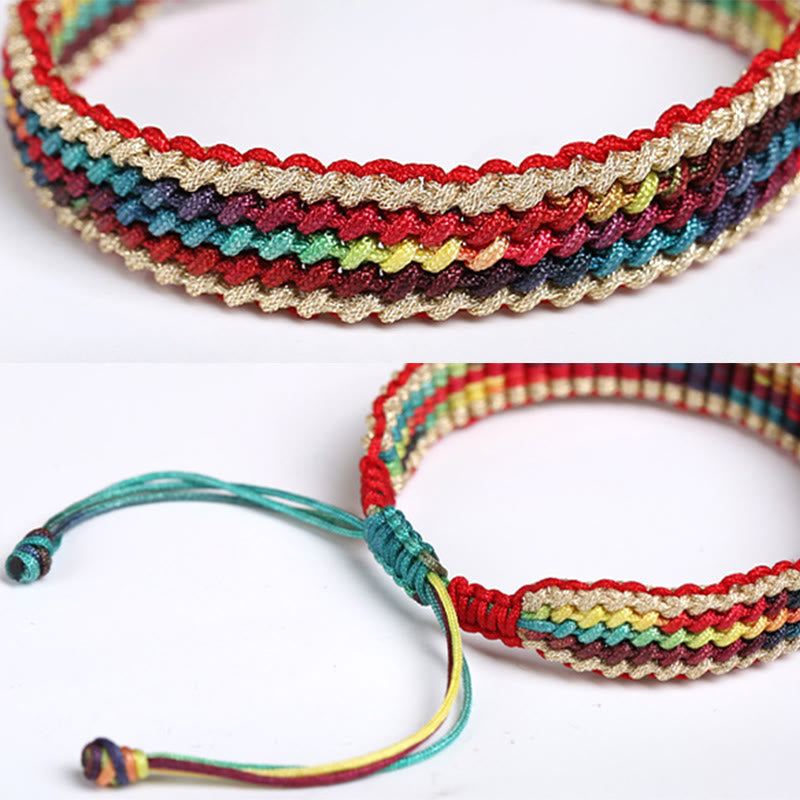 Pulsera de hilo trenzado con protección multicolor de arcoíris hecha a mano con Buddha Stones del Tíbet