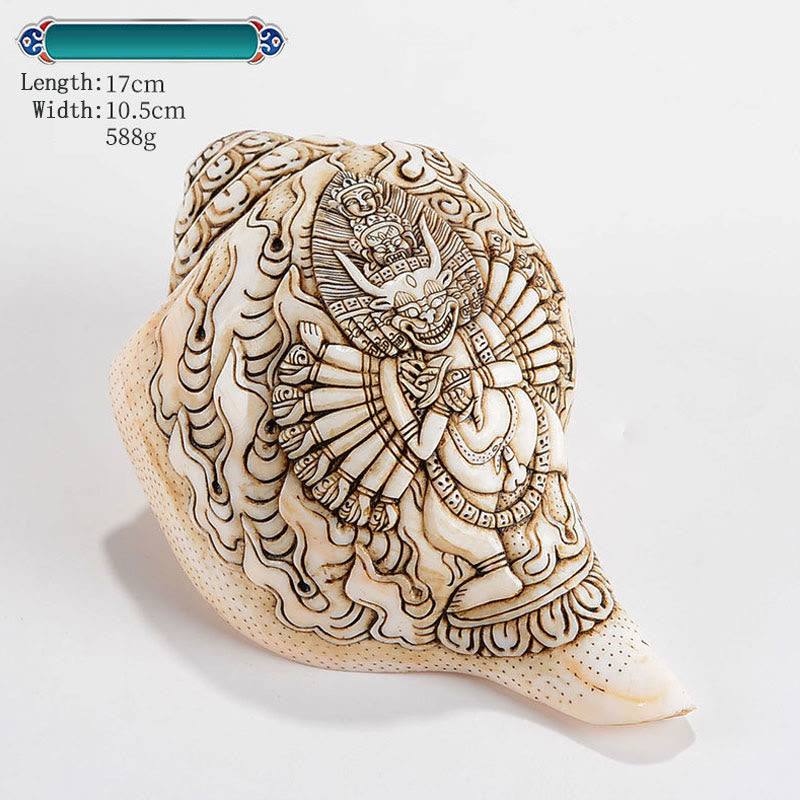 Concha tibetana hecha a mano grabada Shankha Buddha Avalokitesvara, decoración de riqueza - Buda Yamantaka 17,5 x 10,5 cm - image 14