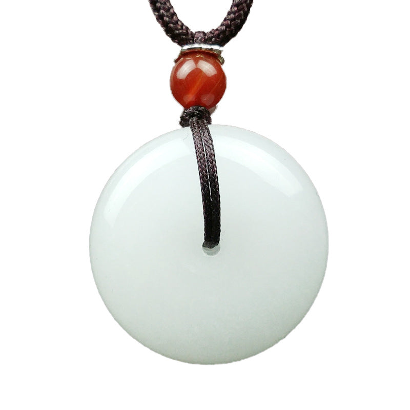 Colgante redondo de collar de bendición con hebilla de paz de jade blanco hetiano