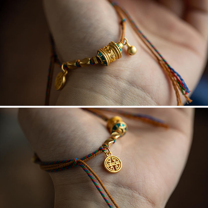 Pulsera de cuerda de fuerza de protección de rueda de oración Om Mani Padme Hum hecha a mano tibetana con Buddha Stones