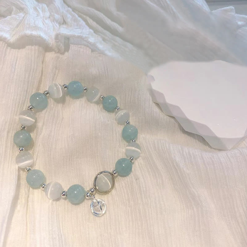 Pulsera con dije de soporte de aguamarina y ojo de gato de plata de ley 925 con Buddha Stones