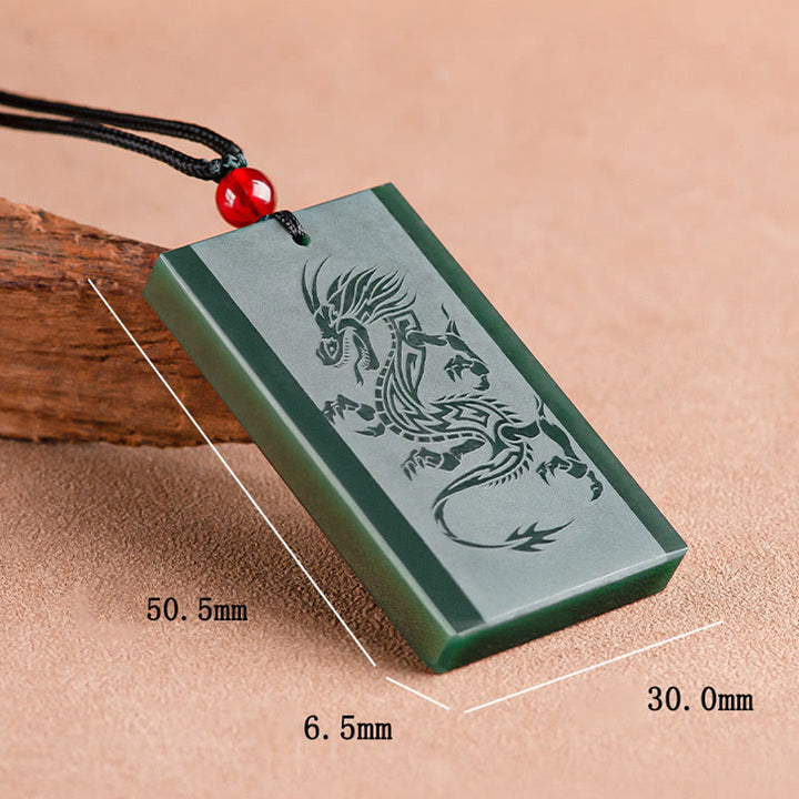 Colgante de collar de éxito grabado con dragón de jade cian hetiano de Buddha Stones - image 9