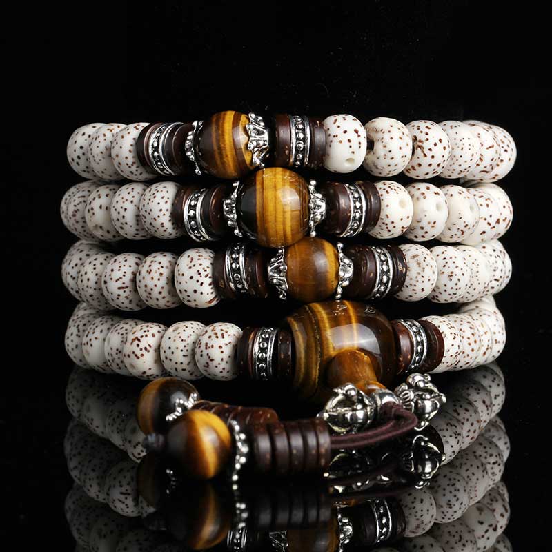 Pulsera de paz con semillas de Bodhi, ojo de tigre tibetano hecho a mano con Buddha Stones