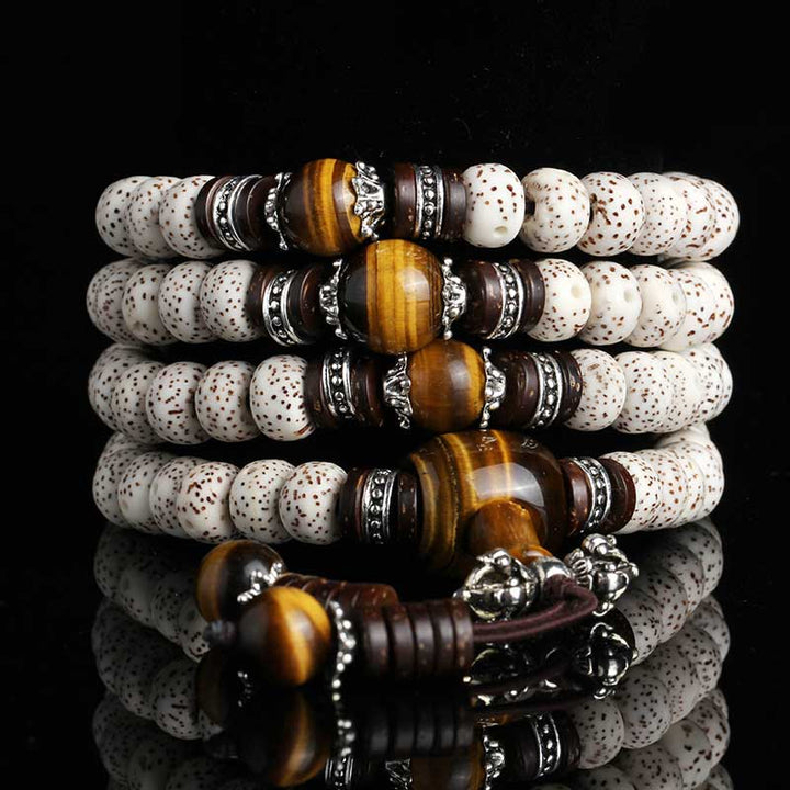 Pulsera de paz con semillas de Bodhi, ojo de tigre tibetano hecho a mano con Buddha Stones