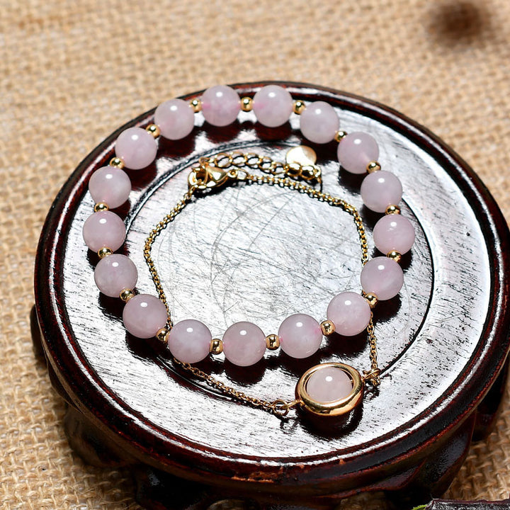 Pulsera Positiva de Cristal de Cuarzo Fresa con Piedra Solar de Buddha Stones
