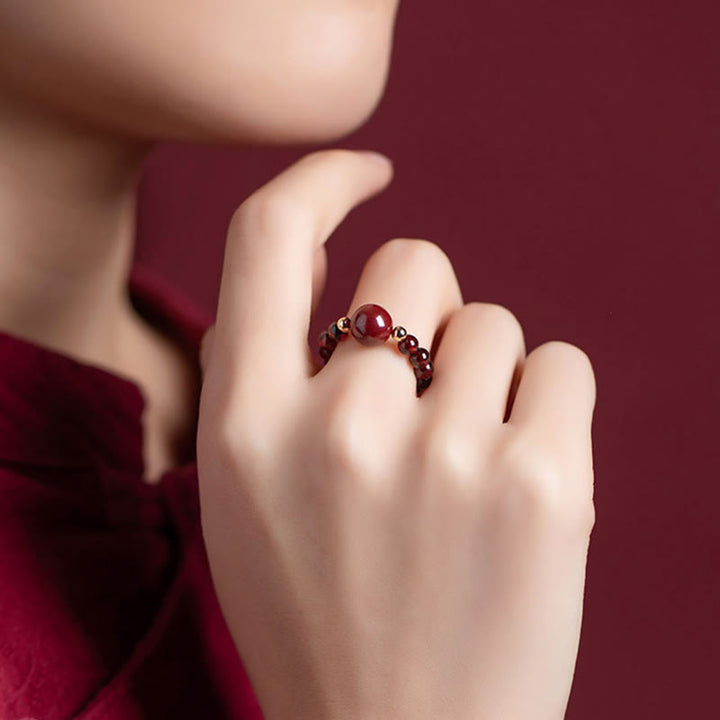 Anillo de protección de rosa con Buddha Stones , granate, cinabrio, PiXiu Om Mani Padme Hum