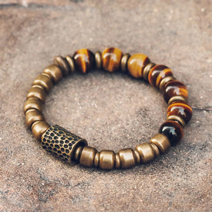 Pulsera de protección de cobre con piedra de ojo de tigre de Buddha Stones - 17-17,5 cm - image 0