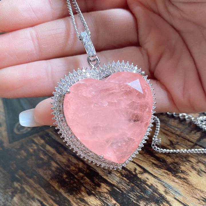 Colgante de collar con Buddha Stones, cristal de cuarzo rosa, amor, corazón, relaciones