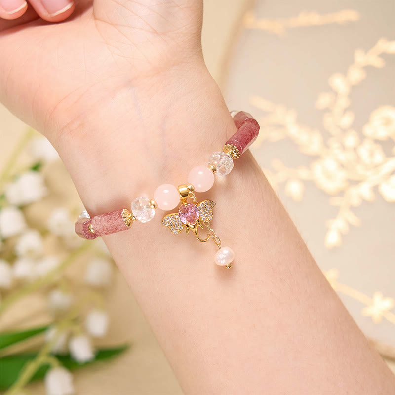 Pulsera con dije de elefante positivo, Buddha Stones , amatista, aventurina verde, cuarzo fresa