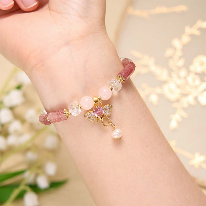 Pulsera con dije de elefante positivo, Buddha Stones , amatista, aventurina verde, cuarzo fresa