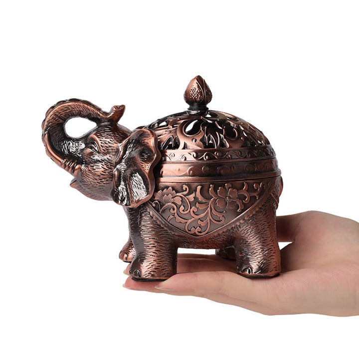 Quemador de incienso de aleación de elefante con Buddha Stones, decoración del hogar
