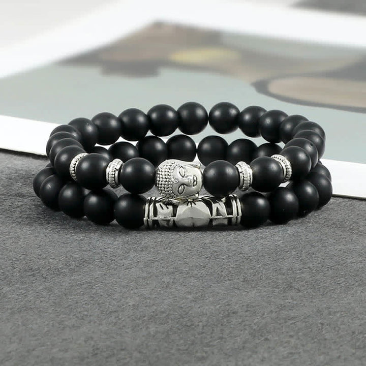 Pulsera de protección de Buda de ágata de cristal Natural, 2 uds., Buddha Stones