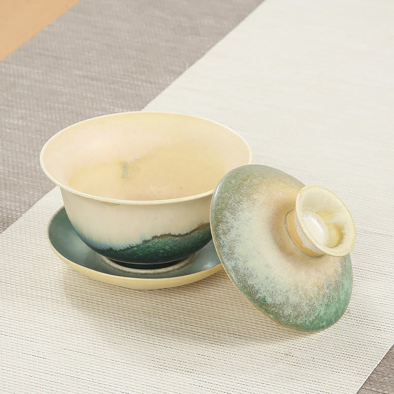 Taza de té y platillo de cerámica de porcelana con diseño de olas del océano, Buddha Stones , Gaiwan Sancai, Kung Fu, con tapa