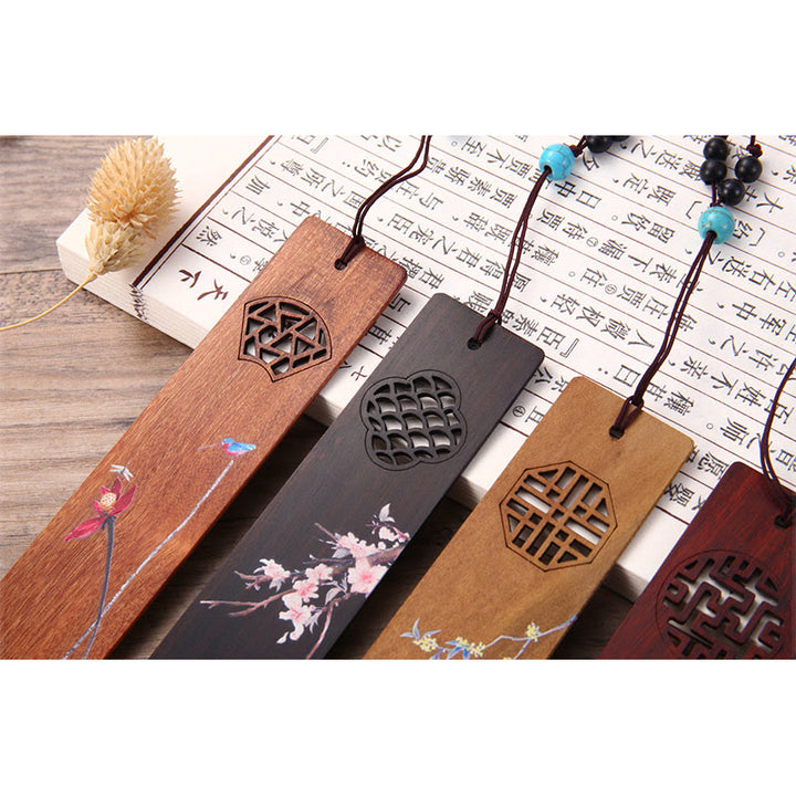 Buddha Stones, 4 Uds., cuatro estaciones, ciruela, orquídea, bambú, crisantemo, ópera de Pekín, marcapáginas de madera con caja de regalo