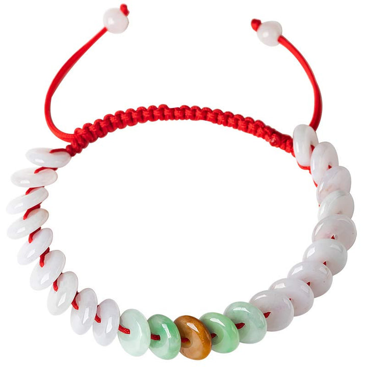Pulsera de tejido de hilo rojo de la suerte de jade redondo con Buddha Stones