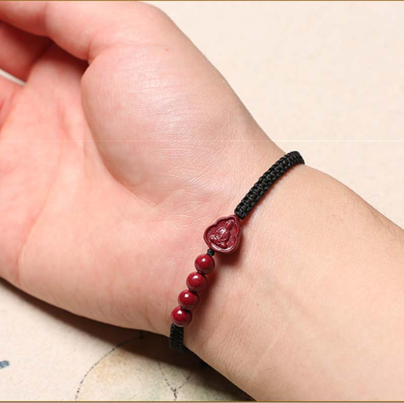 Pulsera de cuerda de bendición de cinabrio de Avalokitesvara de Buda sonriente con Buddha Stones