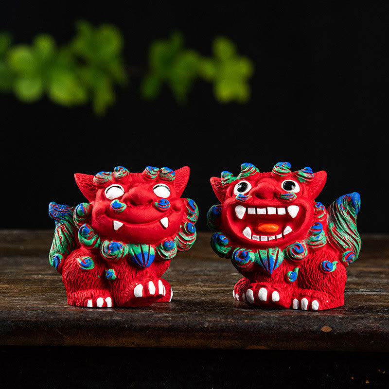 Buddha Stones, pequeño par de perros León Fu Foo, protegen del mal, decoración de resina para el hogar