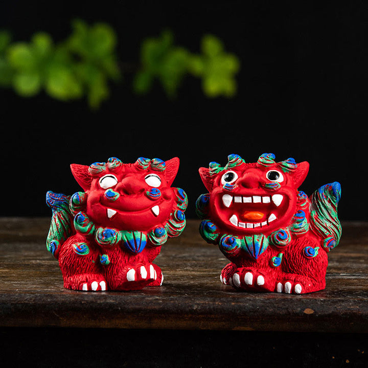 Buddha Stones, pequeño par de perros León Fu Foo, protegen del mal, decoración de resina para el hogar