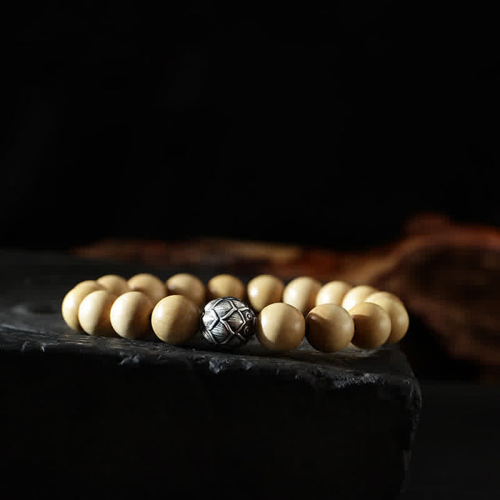Pulsera de la riqueza de la suerte del Tíbet, madera de melocotón, loto, cinabrio, Bagua, Yin Yang