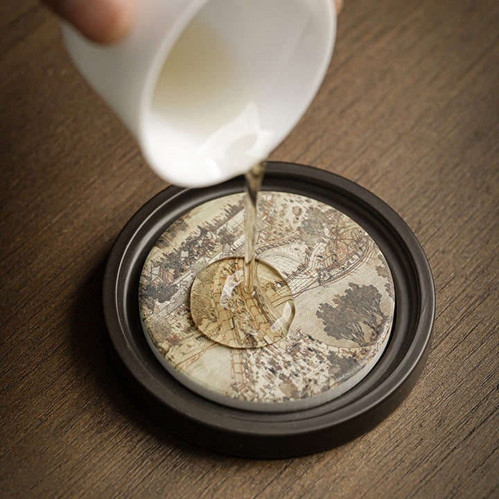 Buddha Stones, flor de ciruelo, corazón de melocotón, Sutra, níspero, Magnolia, caqui, tapete para Taza de cerámica, posavasos, tapete para té Kung Fu