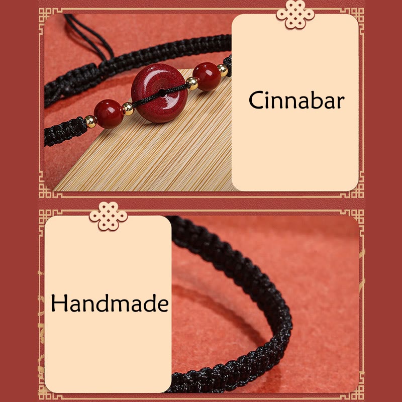 Pulsera de cuerda de bendición con hebilla de paz de cinabrio natural con Buddha Stones