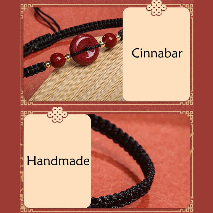 Pulsera de cuerda de bendición con hebilla de paz de cinabrio natural con Buddha Stones