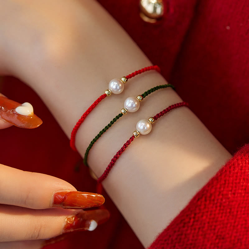 Pulsera de hilo trenzado de la suerte con cuentas de perlas naturales de piedras de Buddha Stones