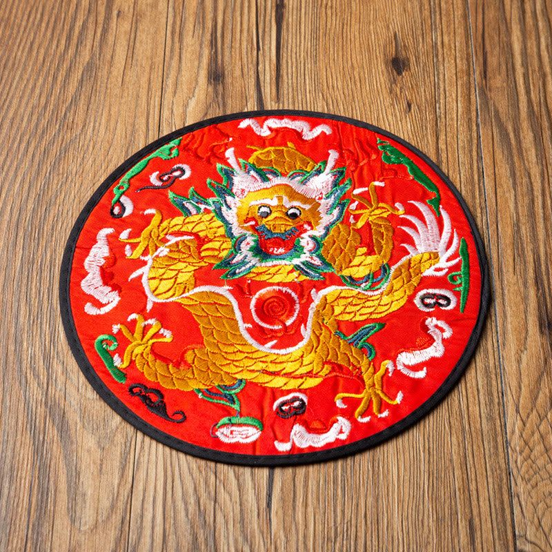 Tapete para taza de Bordado de dragón con Buddha Stones, posavasos para taza de té, tapete para té de Kung Fu