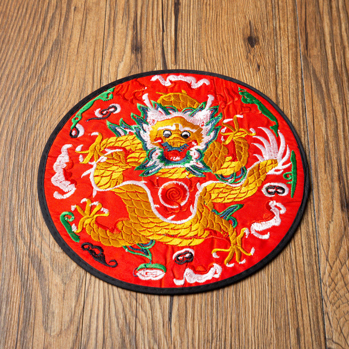 Tapete para taza de Bordado de dragón con Buddha Stones, posavasos para taza de té, tapete para té de Kung Fu