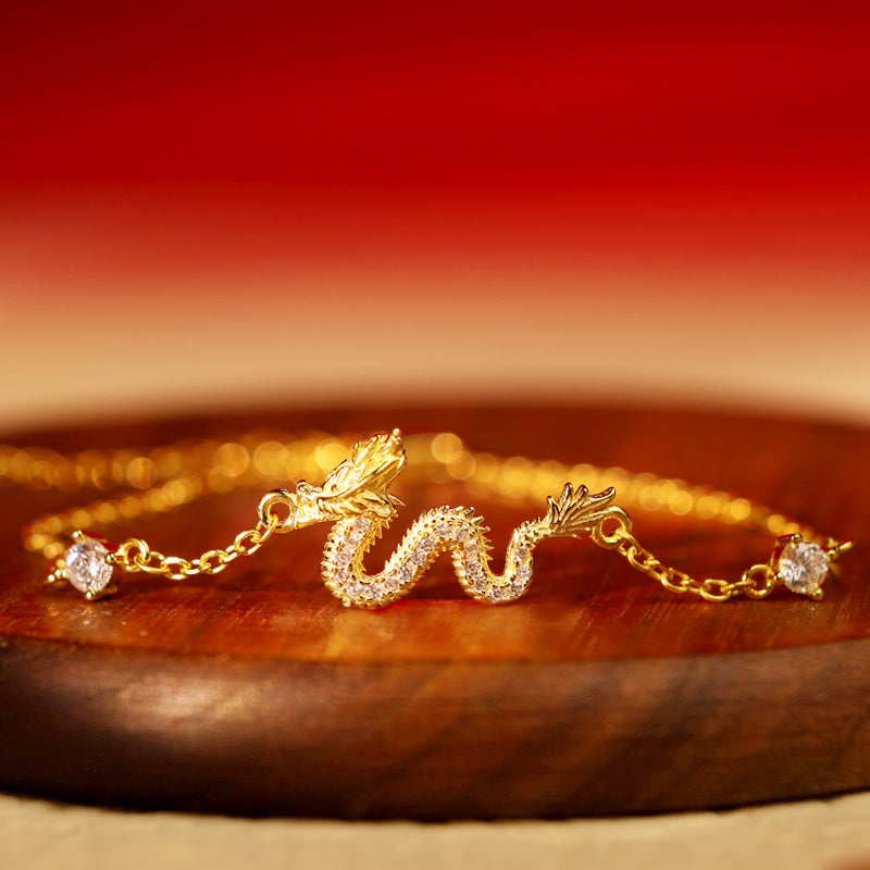 Pulsera de cadena de cuerda roja de la suerte del dragón dorado del Año del Dragón de Plata de Ley 925 con Buddha Stones