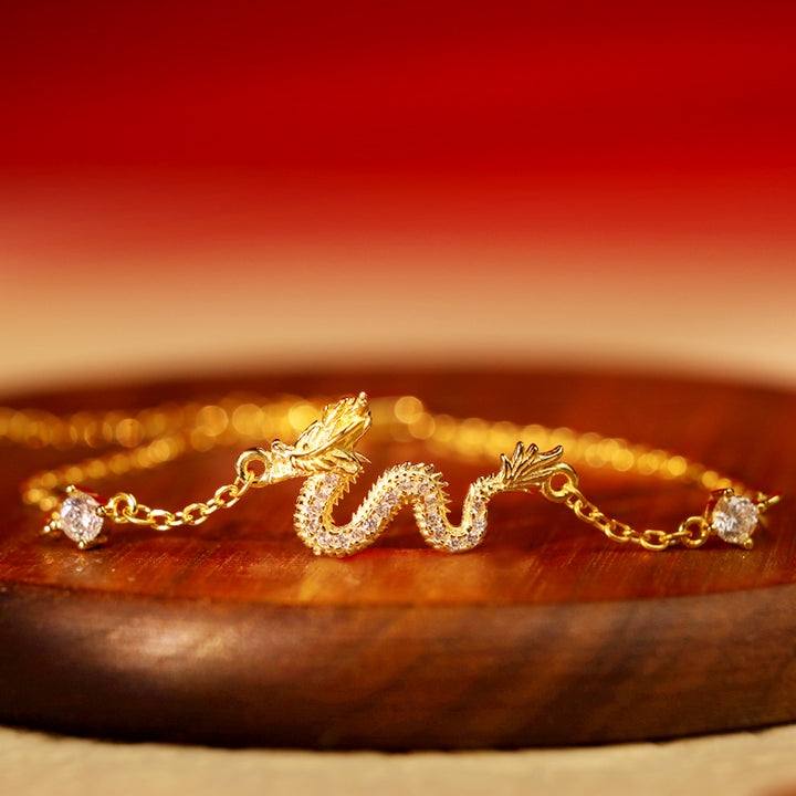 Pulsera de cadena de cuerda roja de la suerte del dragón dorado del Año del Dragón de Plata de Ley 925 con Buddha Stones