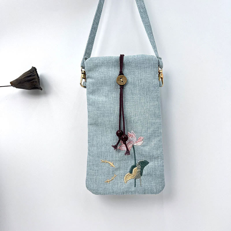 Buddha Stones, pequeñas flores bordadas, bolso de hombro, bolso para teléfono móvil, 11*20cm