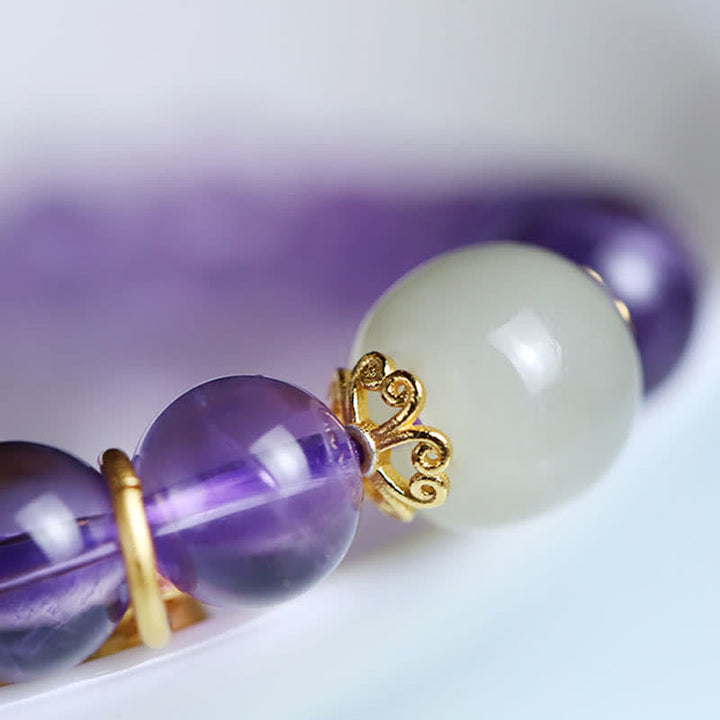 Pulsera con dijes curativos de jade hetiano de cristal de amatista natural con Buddha Stones