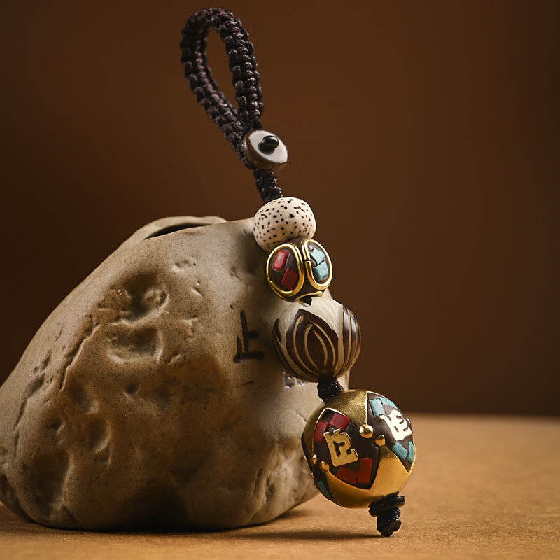 Llavero de paz con Buddha Stones tibetanas Om Mani Padme Hum Bodhi Seed