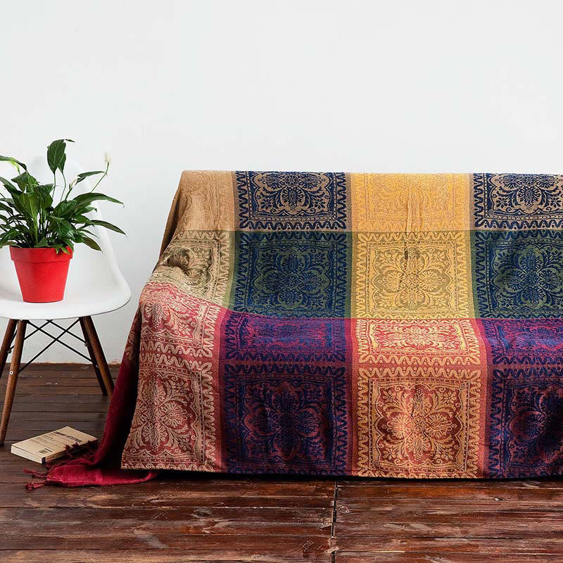 Manta artesanal teñida a mano con estampado floral tibetano de Buddha Stones
