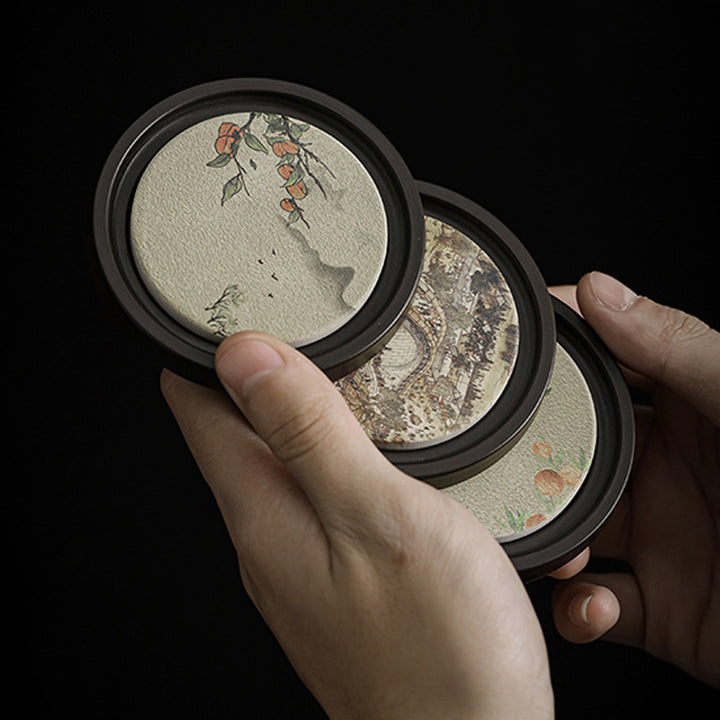 Buddha Stones, flor de ciruelo, corazón de melocotón, Sutra, níspero, Magnolia, caqui, tapete para Taza de cerámica, posavasos, tapete para té Kung Fu