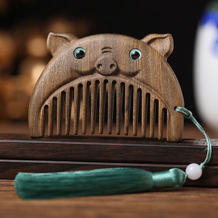 Mini peine portátil de la paz de sándalo verde del zodiaco chino - Chacate Preto Wood - Cerdo - image 18