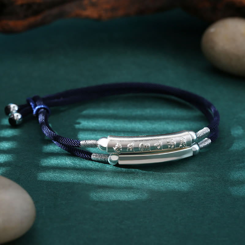 Pulsera trenzada hecha a mano de plata de ley 999 con Buddha Stones Om Mani Padme Hum Peace