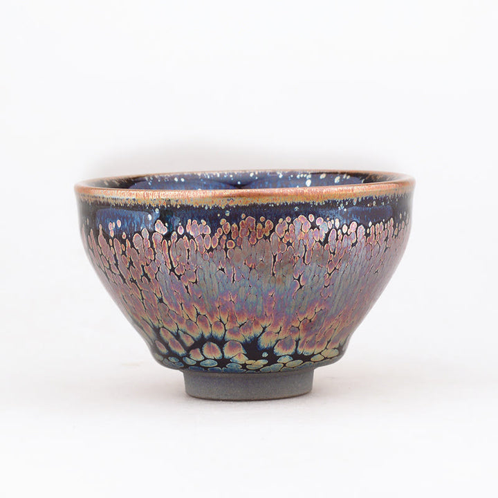 Taza de té de cerámica china Jianzhan, diseño de planta suculenta hecha a mano con Buddha Stones, taza de té Tenmoku Kung Fu