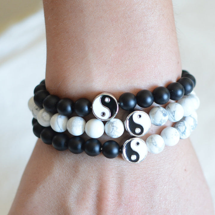Buddha Stones, 3 uds., turquesa blanca Natural, cuentas de piedra esmerilada, pulsera de riqueza Yin Yang