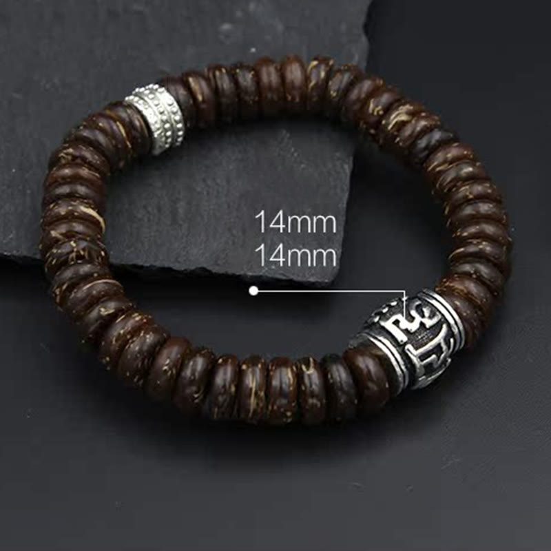 Pulsera positiva Om Mani Padme Hum de concha de coco tibetano natural con Buddha Stones