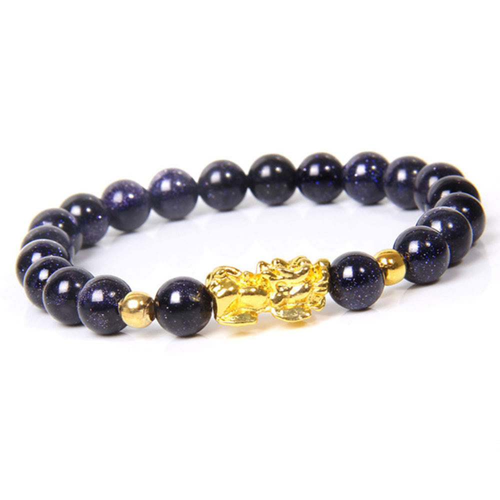 Pulsera de riqueza de obsidiana de Pixiu de la suerte FengShui de Buddha Stones - Arenisca azul (circunferencia de la muñeca: 15-16 cm) - image 1