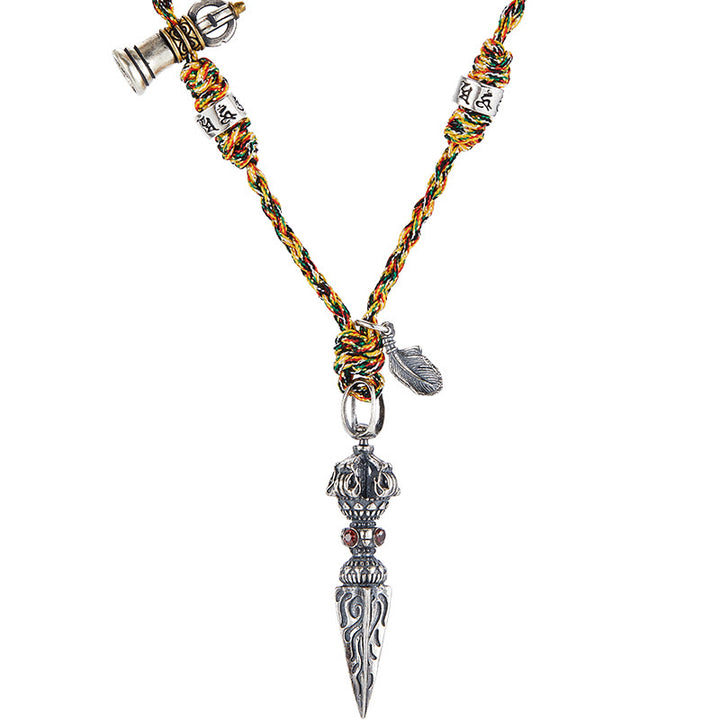 Colgante de plata de ley 925 hecho a mano tibetano Dorje Vajra Om Mani Padme Hum pluma fuerza collar colgante - image 13