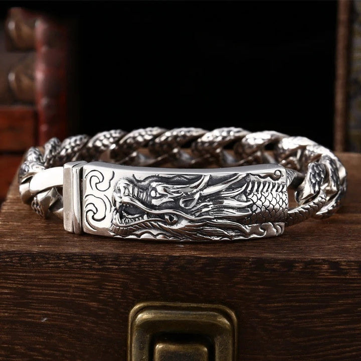 Pulsera de protección grabada con patrón de escala de dragón retro de Buddha Stones