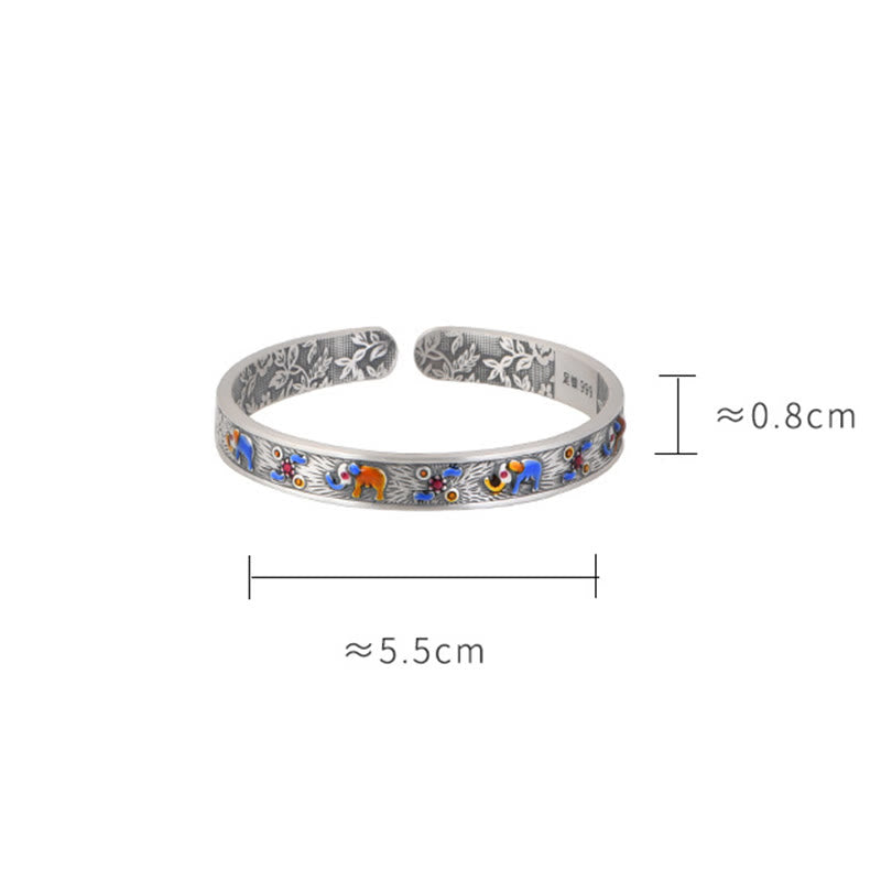 Pulsera de plata de ley 999 con Buddha Stones , diseño de elefante, fuerza y sabiduría