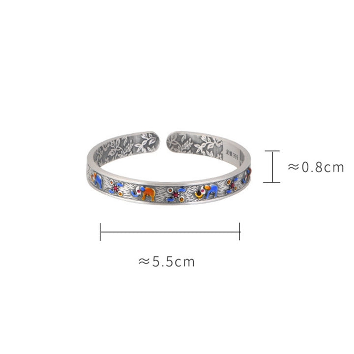 Pulsera de plata de ley 999 con Buddha Stones , diseño de elefante, fuerza y sabiduría