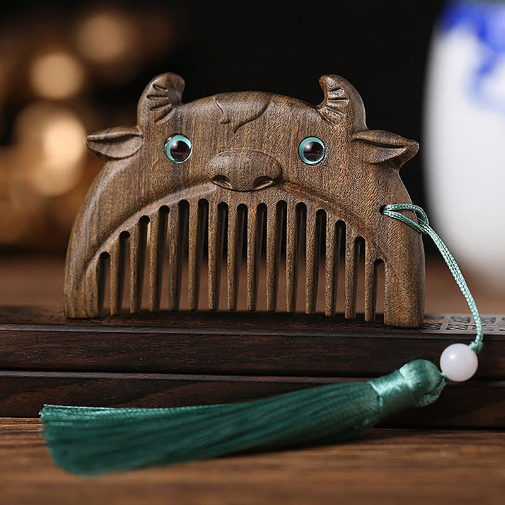 Mini peine portátil de la paz de sándalo verde del zodiaco chino - Chacate Preto Wood - Buey - image 6