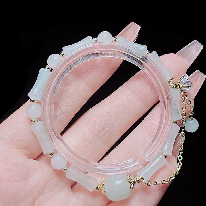 Pulsera de bendición de la suerte con patrón de bambú de jade blanco Tianshan de Buddha Stones