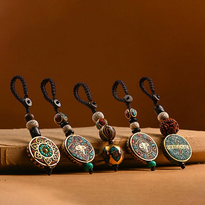 Llavero de paz con Buddha Stones tibetanas Om Mani Padme Hum Bodhi Seed